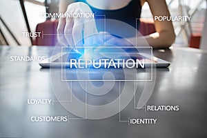 Reputation and customer relationship business concept on virtual screen