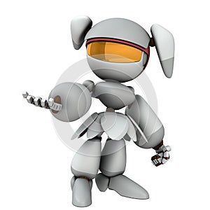 Request and coercion. Want and spoil. Intimidation and coercion. A cute white robot. photo
