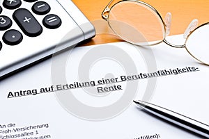 Request occupational disability pension germany