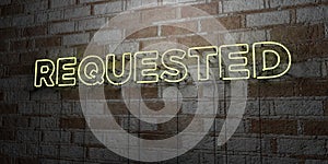 REQUESTED - Glowing Neon Sign on stonework wall - 3D rendered royalty free stock illustration photo