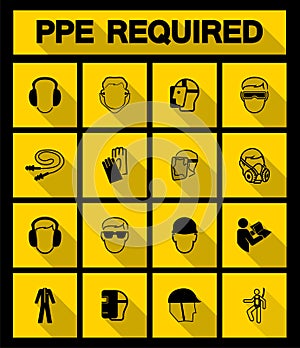 Required Personal Protective Equipment (PPE) Symbol,Safety Icon Isolate On Blcak Background,Vector Illustration EPS.10