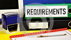 Requirements. Text label on the office Registrar`s folder. photo