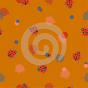 Rerto Ladybugs with polka dots and stripe line seamless pattern photo