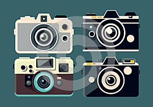 Rertro vintage analog camera flat illuatration vector classic style old lens collection