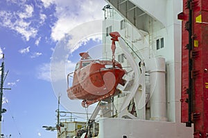 rescue boat on board an icebreaker in Antarctica