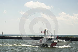 Rescue boat in harbor