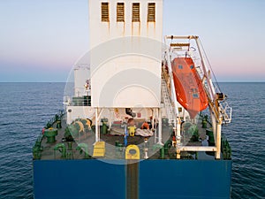 Rescue boat on a large tanker ship