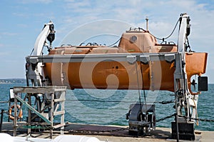 Rescue boat on the water station in Kerch