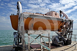 Rescue boat on the water station in Kerch