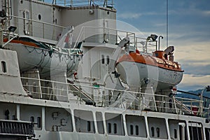 Rescue boats on board the ship.