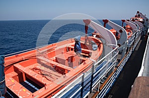 Rescue boats of a cruise ship