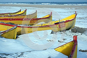 Rescue boats resting in winter time