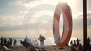 Rescue buoy on the beach. Lifebuoy.