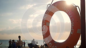 Rescue buoy on the beach. Lifebuoy.