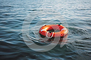 A rescue buoy floating in the sea. Generative AI