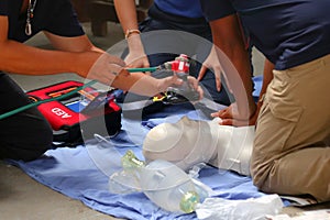 Rescue and CPR training to first aid. photo
