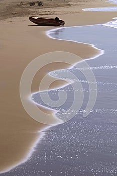 Rescue dingy boat on a beach