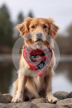 a rescue dog with a adopt me bandana