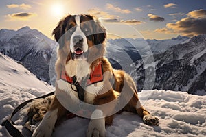 Rescue dog in the mountains AI