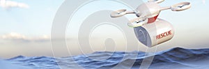 Rescue drone over the ocean 3d render