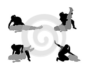 Rescue drowning first aid  silhouette. Patient woman in unconscious. Drunk person overdose party. Sneak attack victim rescue