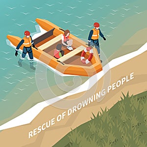 Rescue Of Drowning People Isometric Background