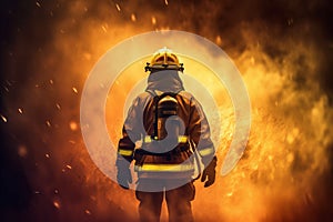 rescue fighter emergency equipment fire safety smoke uniform firefighter fireman. Generative AI.