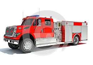 Rescue Fire Pumper Truck 3D rendering on white background