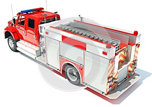 Rescue Fire Pumper Truck 3D rendering on white background