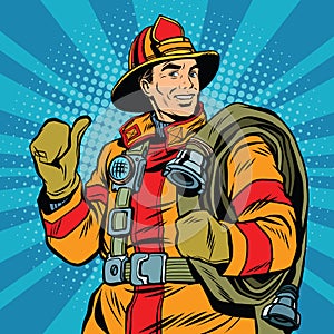 Rescue firefighter in safe helmet and uniform pop art