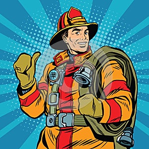Rescue firefighter in safe helmet and uniform pop art photo