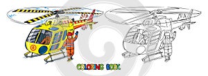 Rescue helicopter with a lifeguard. Coloring book