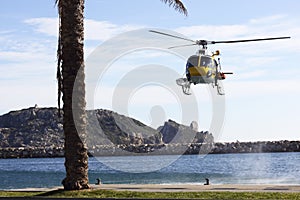 Rescue helicopter and sea