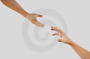 Rescue, helping gesture of hands on white background included clipping path. Concept of help hand and international day of peace