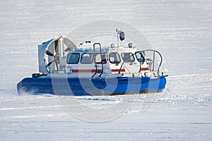 Rescue hovercraft on snow-covered ice