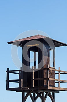 rescue hut on a sandy beach, safe relax by the ocean, a beautiful sunny day