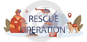 Rescue operation typographic header. Urgent help. Ambulance lifeguard