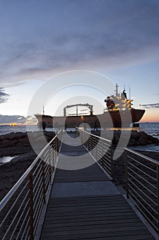 Rescue operations of a beached cargo ship