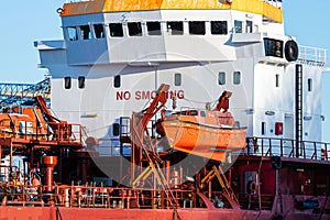 Rescue orange boat for emergency at sea