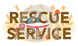 Rescue service typographic header concept. Firefighter or 911 service