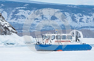 Rescue ship on an air cushion. Hovercraft.