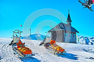 The rescue sleds at the chape, Zell am See, Austria