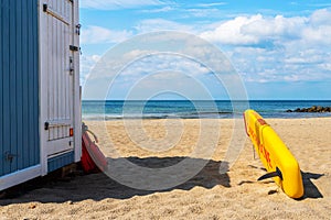 Rescue station on a sandy beach. Denmark. North Sea. Relaxation. Safe rest