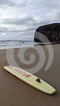 Rescue Surfboard on ballybunion beach on the Wild Atlantic Way