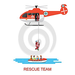 Rescue team with rescue helicopter and boat rescue .