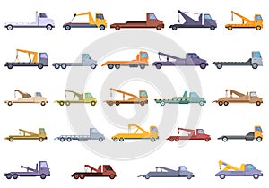 Rescue tow truck icons set cartoon vector. Accident car