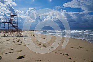 Rescue tower on sea beach