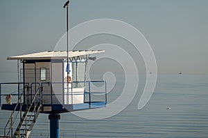 rescue tower stands on the beach of Ahlbeck in fine weather