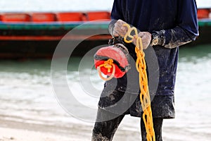 Rescue training to help the victims with a rope on the beach fo