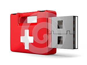 Rescue usb flash drive on white background